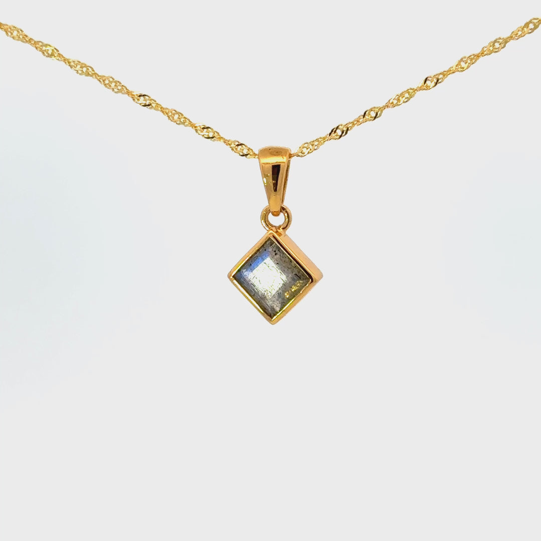 Square-Cut Gemstone Necklace in Gold-Plated Sterling Silver