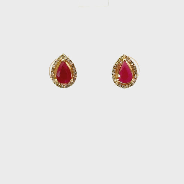 Vintage Ruby & Diamond Earrings in 14K Yellow Gold