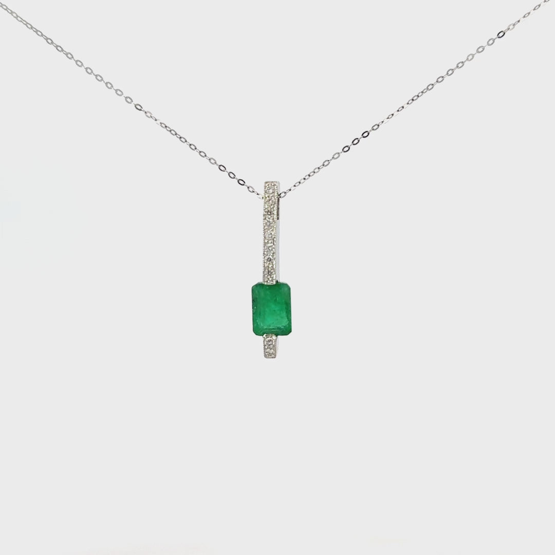 Vintage Emerald-Cut Emerald & Diamond Necklace in 14k White Gold