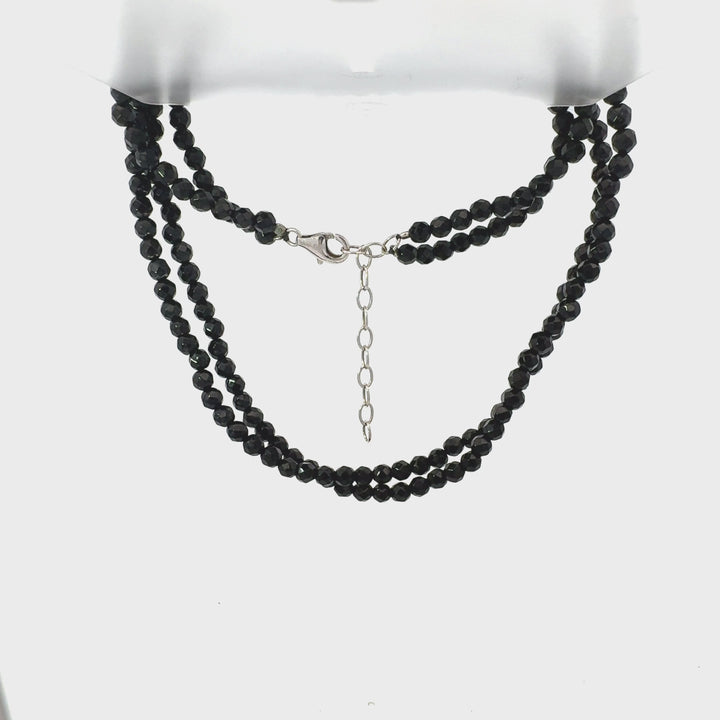 Vintage Black Spinel Necklace in Sterling Silver