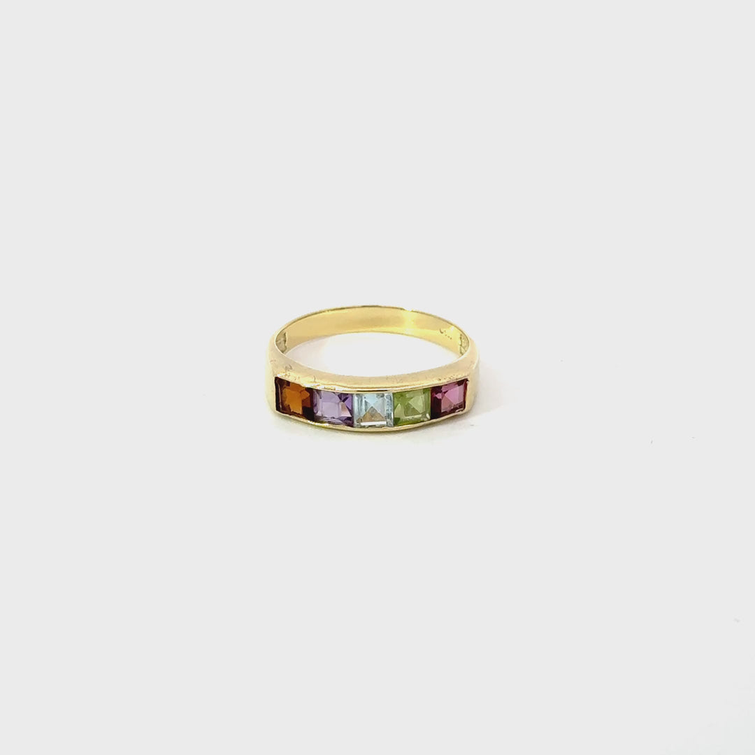 Vintage Multi-Gemstone Band Ring in 14K Yellow Gold