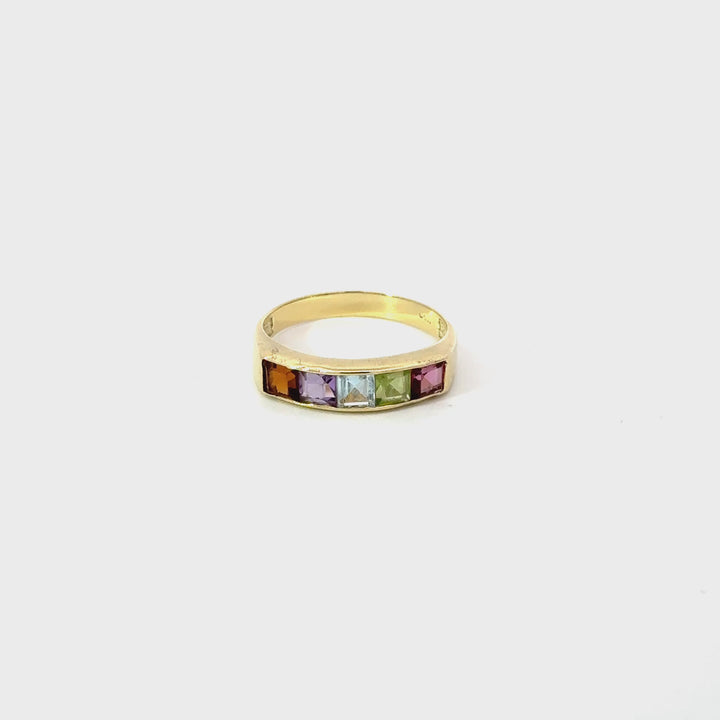 Vintage Multi-Gemstone Band Ring in 14K Yellow Gold
