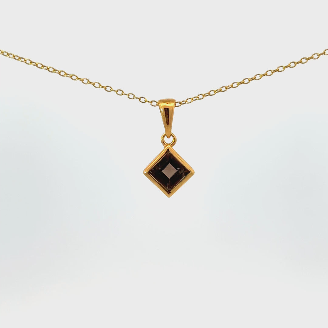 Square-Cut Smoky Quartz Necklace in Gold Over Sterling Silver
