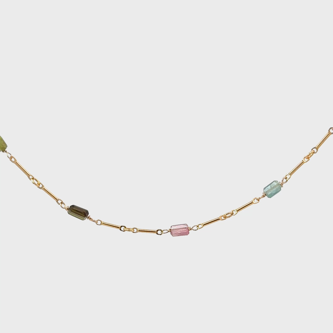Multi-Colored Tourmaline Bar Chain Necklace in 14K Gold Fill