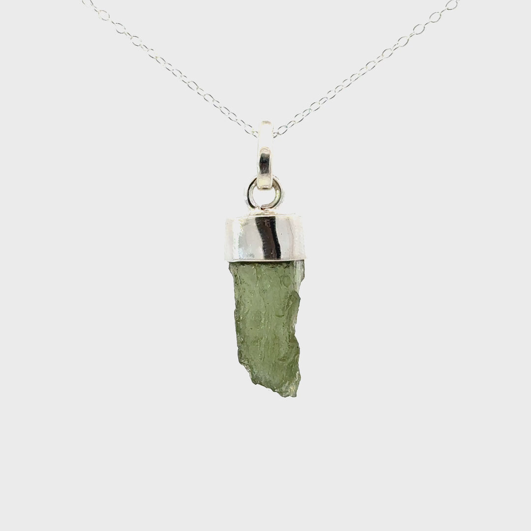 Raw Moldavite Necklace in Sterling Silver