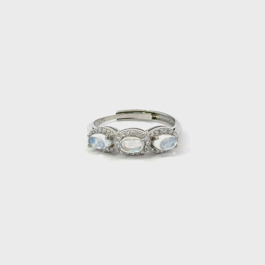 Moonstone & Zircon Adjustable Ring in Sterling Silver