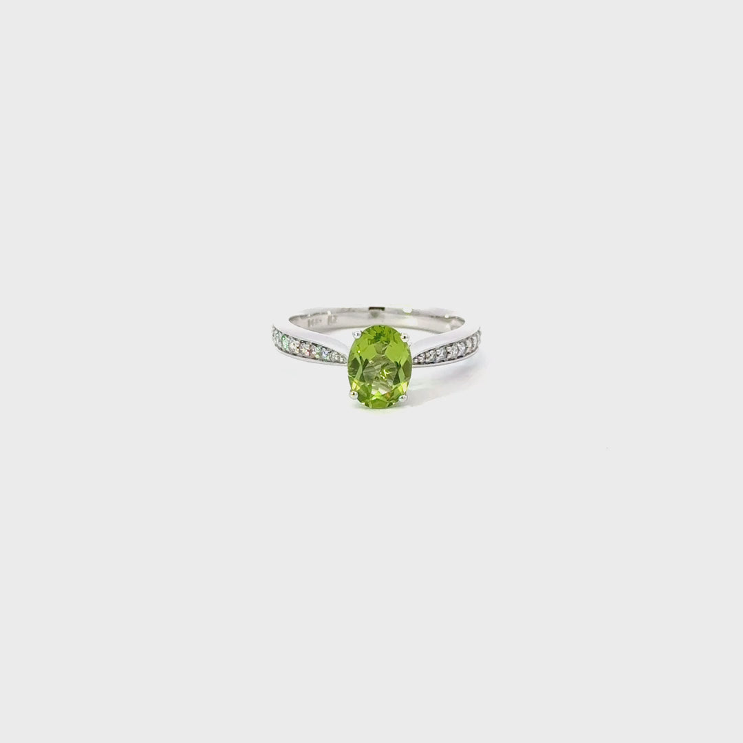 Vintage Peridot & Diamond Ring in 14K White Gold