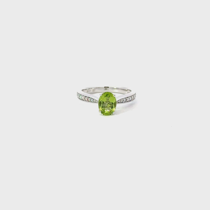 Vintage Peridot & Diamond Ring in 14K White Gold