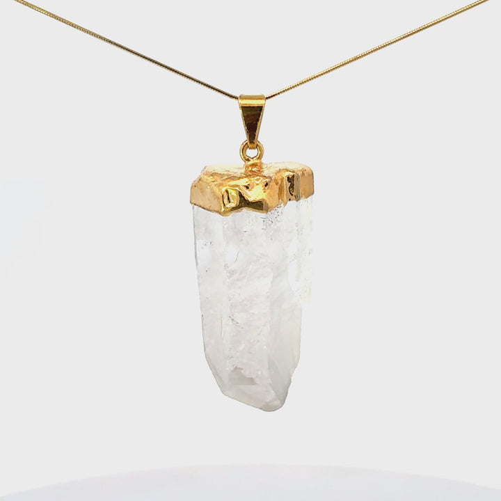Brazilian Clear Quartz Necklace in Gold Over Sterling Silver