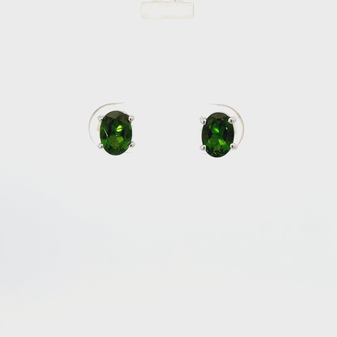 Vintage Green Tourmaline Stud Earrings in 10K White Gold
