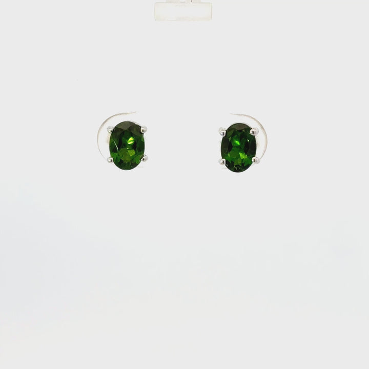 Vintage Green Tourmaline Stud Earrings in 10K White Gold