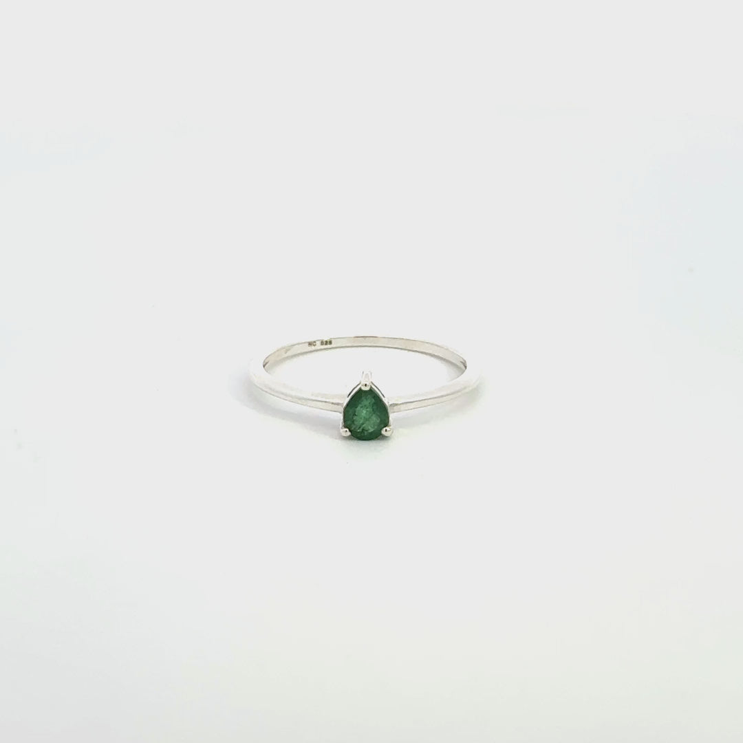 Pear-Cut Emerald Ring Set in Sterling Silver