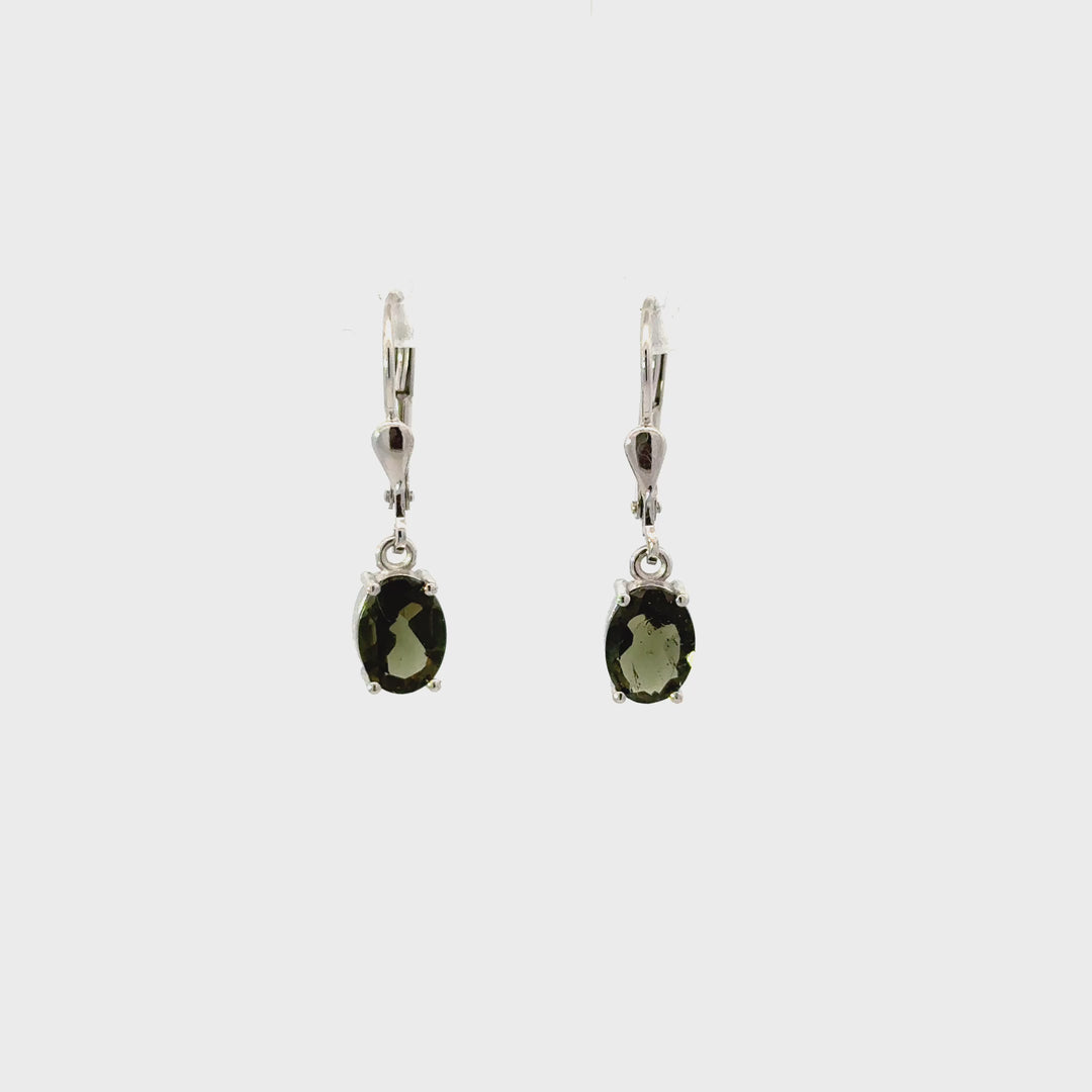 Moldavite Drop Earrings in Sterling Silver
