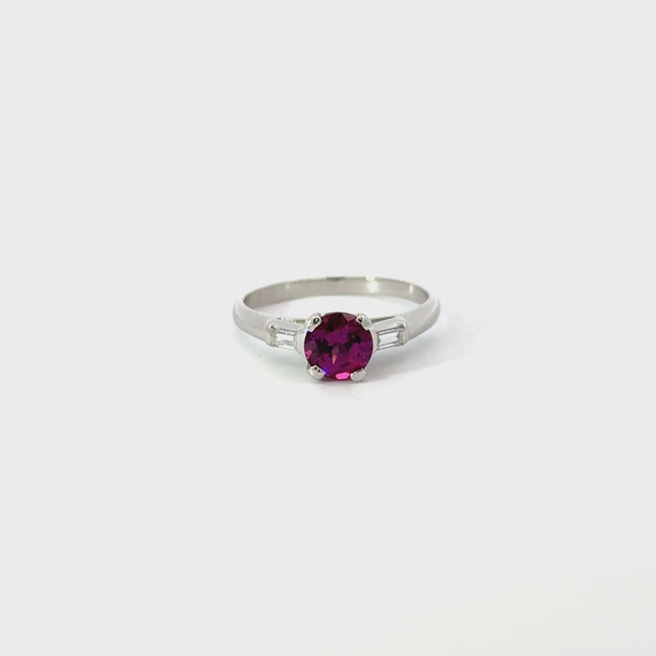 Vintage Rhodolite Garnet & Diamond Ring in Platinum