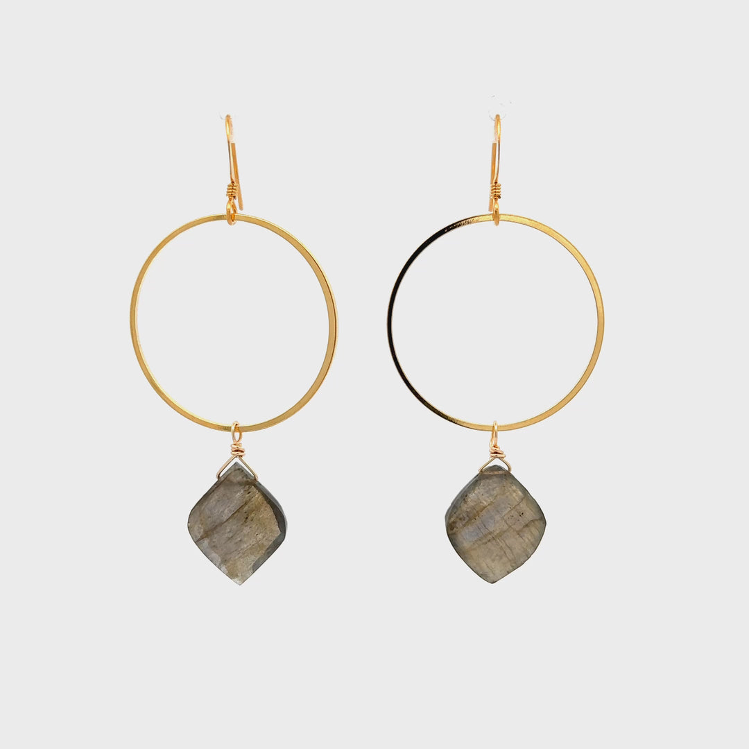 Labradorite Hoop Earrings in 18K Gold Over Brass