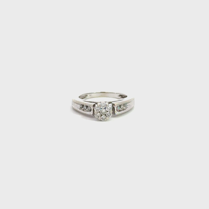 Vintage Diamond Floral Ring in 14K White Gold