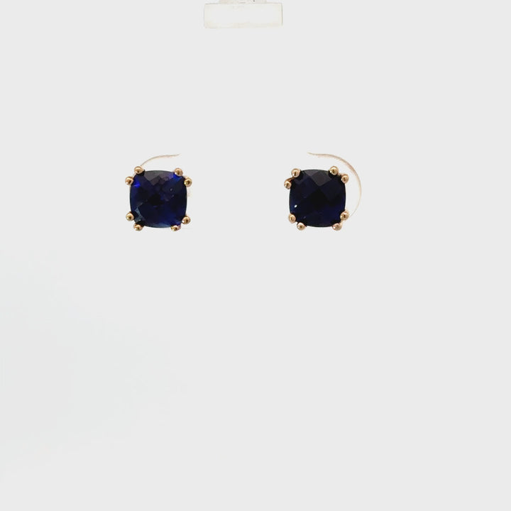 Vintage Lab-Grown Blue Sapphire Stud Earrings in 10K Yellow Gold