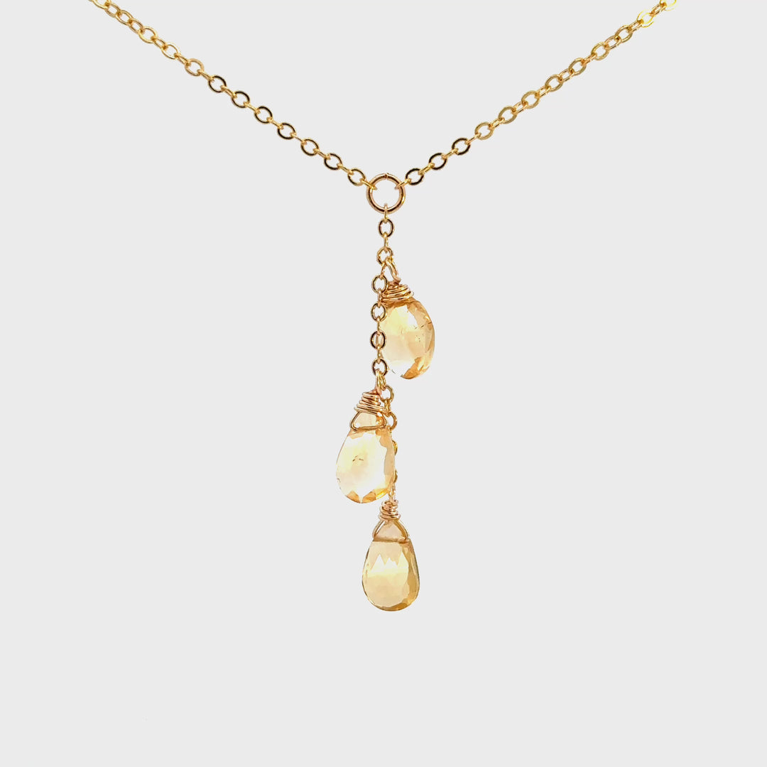 Citrine Triple Stone Y Necklace in 18K Gold Over Brass