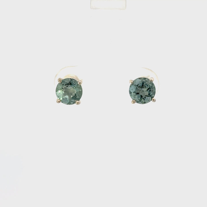Belgian Teal Fluorite Stud Earrings in Sterling Silver