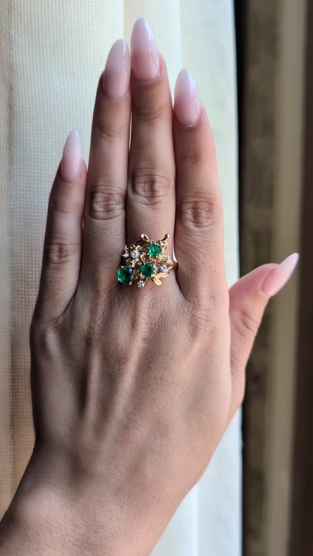 Vintage Emerald & Diamond Ring in 14k Yellow Gold