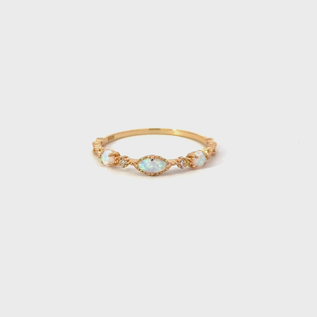 Lab Opal & Cubic Zirconia Ring in Gold Plated Sterling Silver