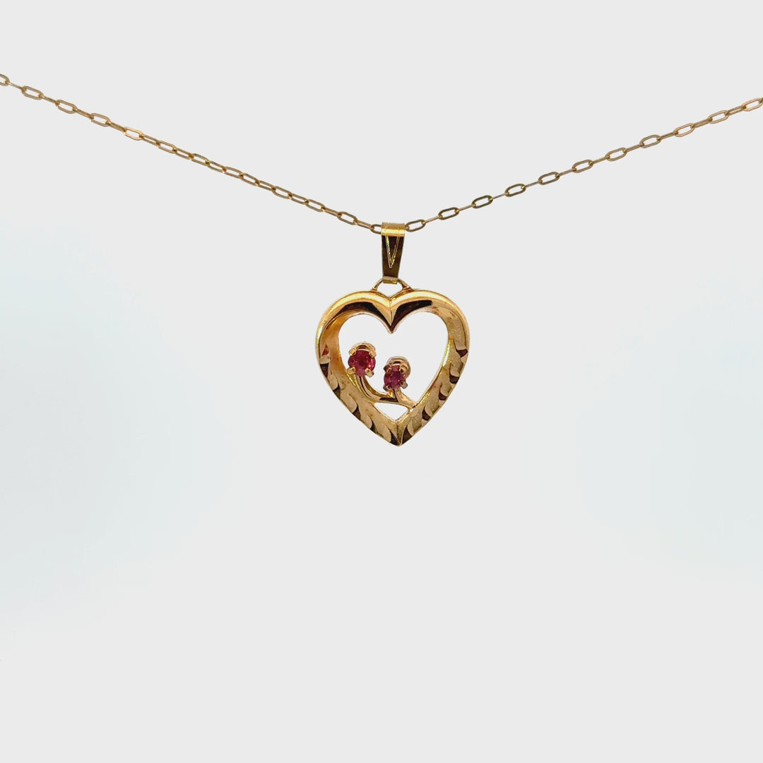 Vintage Ruby Heart Necklace in Gold-Filled