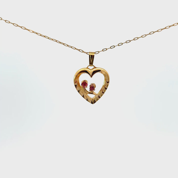 Vintage Ruby Heart Necklace in Gold-Filled