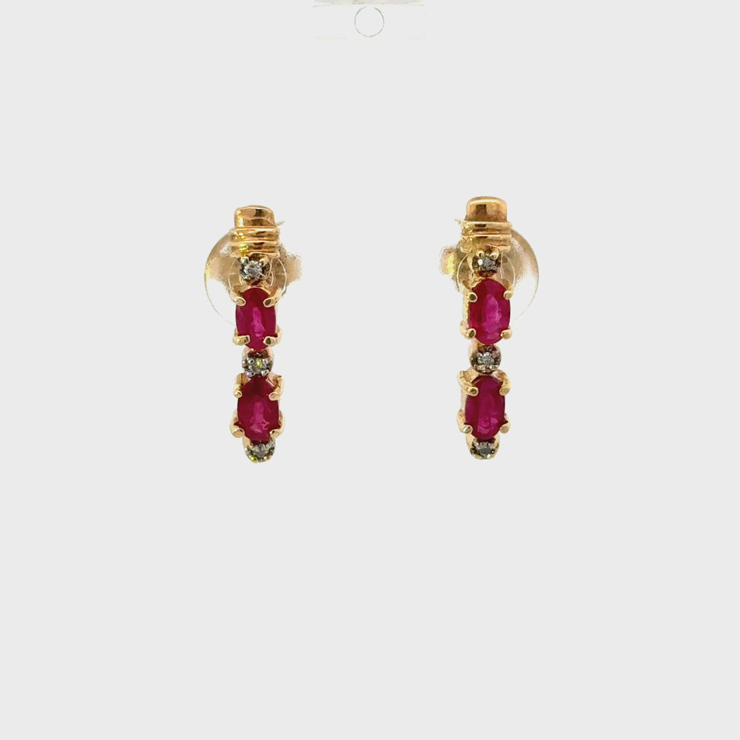 Vintage Ruby & Diamond Earrings in 14K Yellow Gold