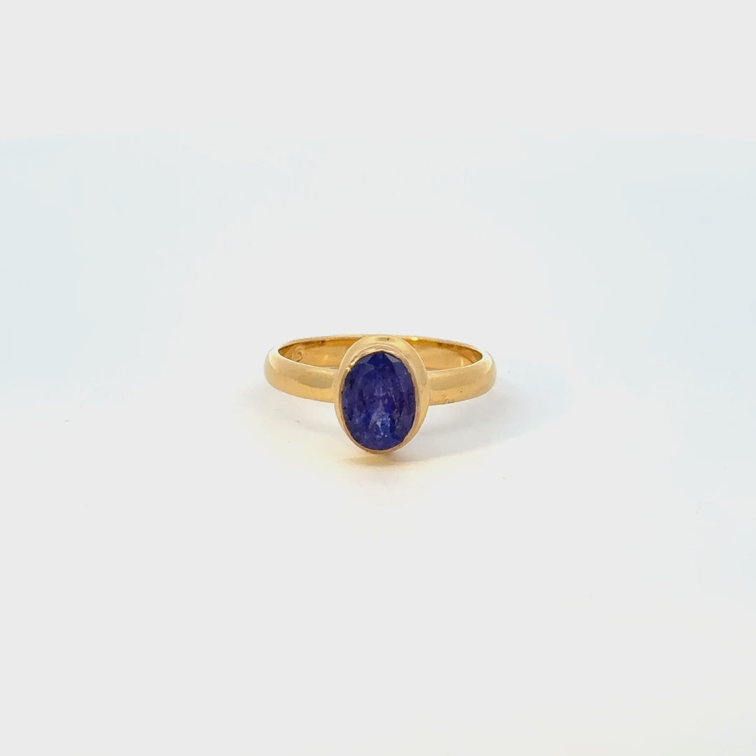 Tanzanite Bezel Set Ring in 18K Gold over Sterling Silver