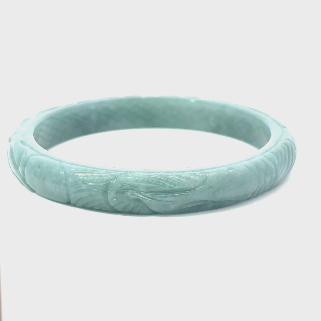 Carved Jadeite Phoenix Bangle Bracelet