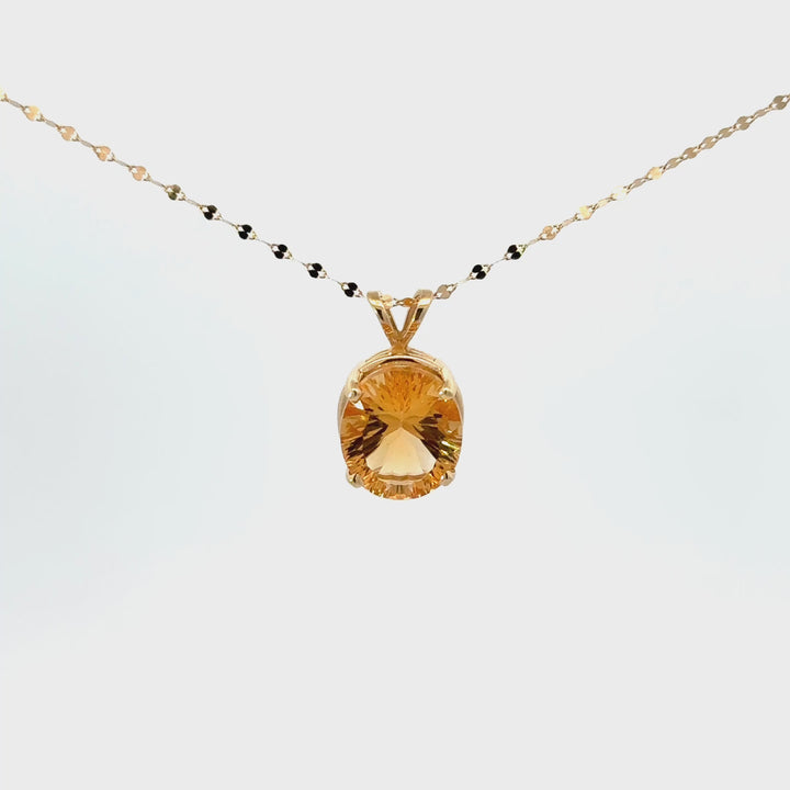 Vintage Concave Cut Citrine Necklace in 14K Yellow Gold