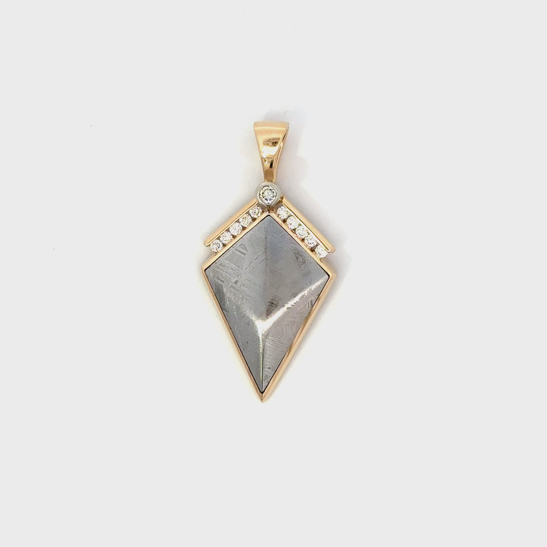 Muonionalusta Meteorite & Diamond Pendant in 14K Yellow Gold