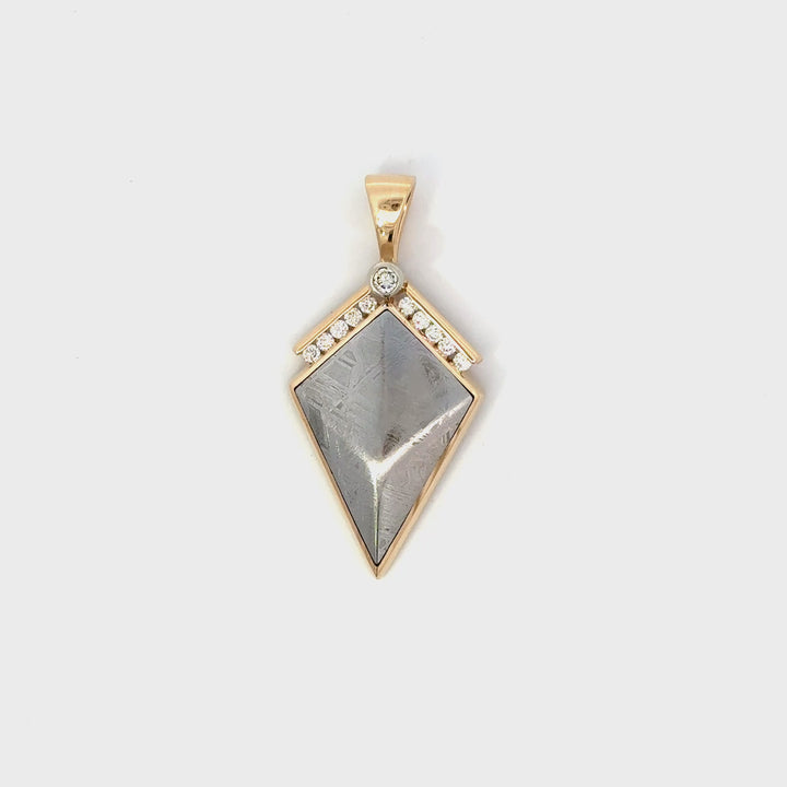 Muonionalusta Meteorite & Diamond Pendant in 14K Yellow Gold