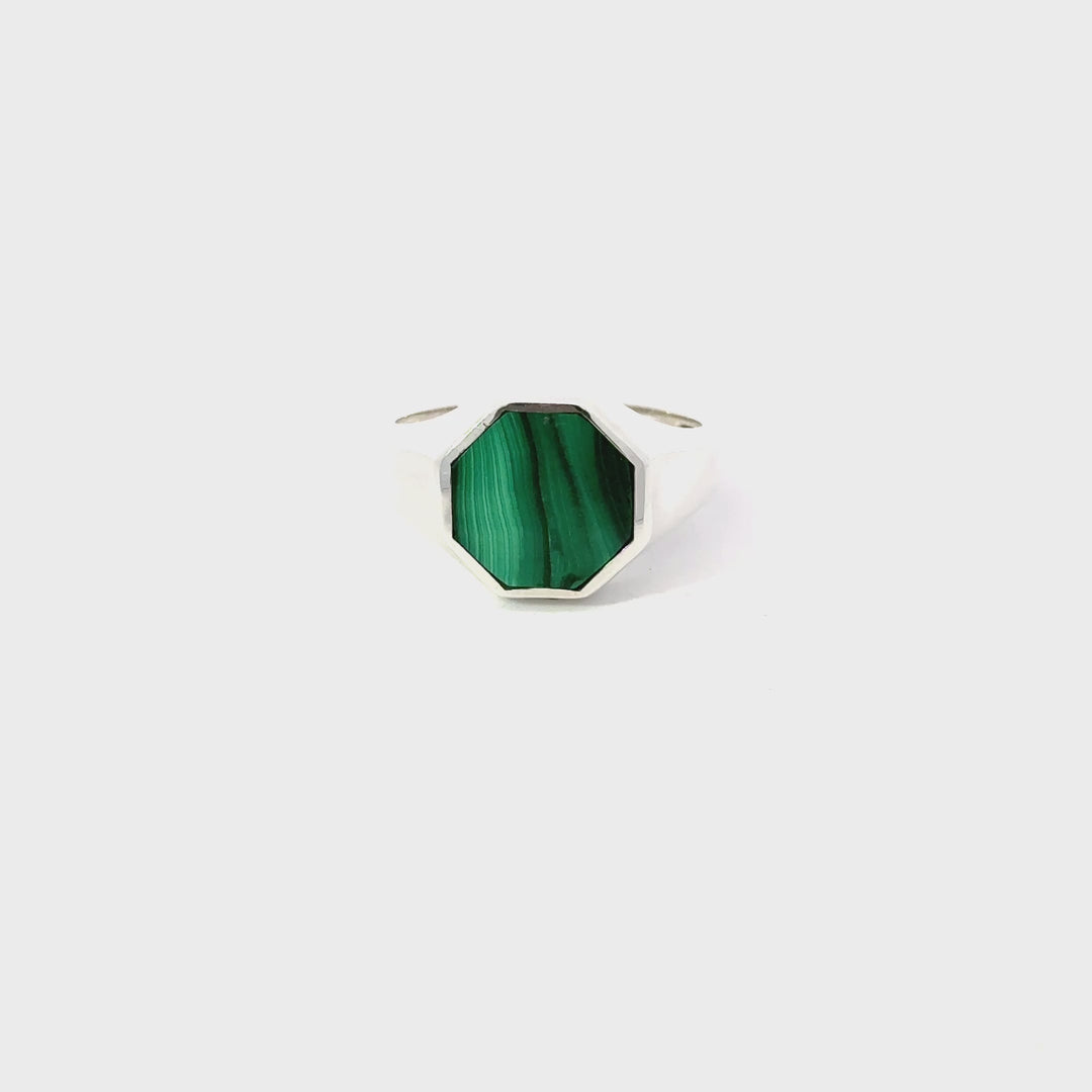 Men’s Malachite Cabochon Ring in Sterling Silver