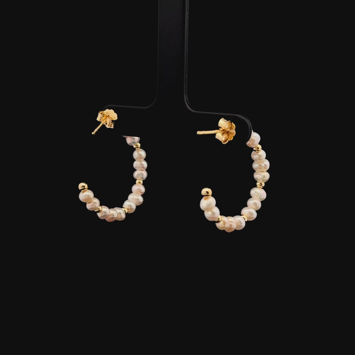 Chinese Cultured Freshwater Pearl Hoop Earrings in Gold Over Sterling Silver
