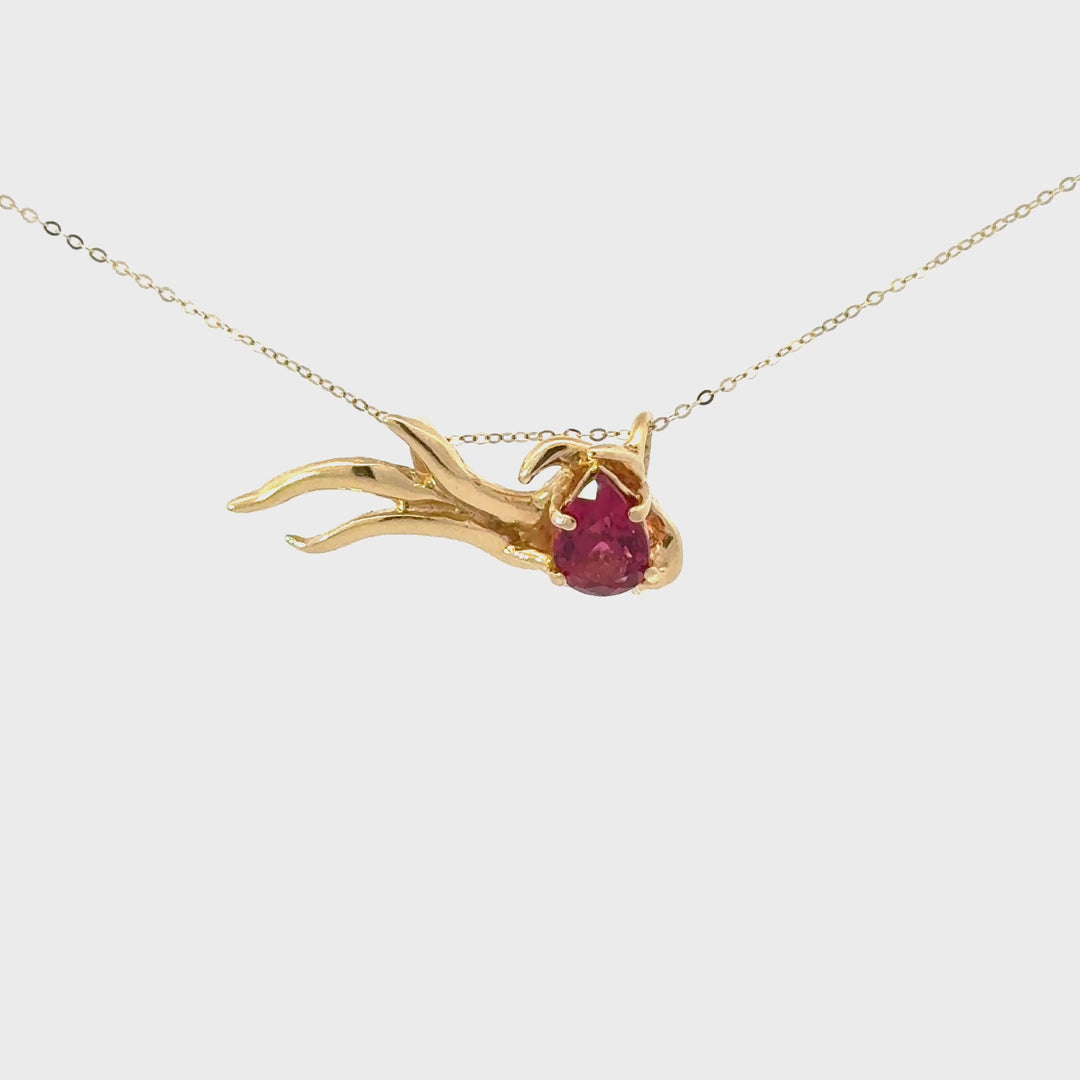 Pear-Cut Pink Tourmaline Necklace in 14k Yellow Gold