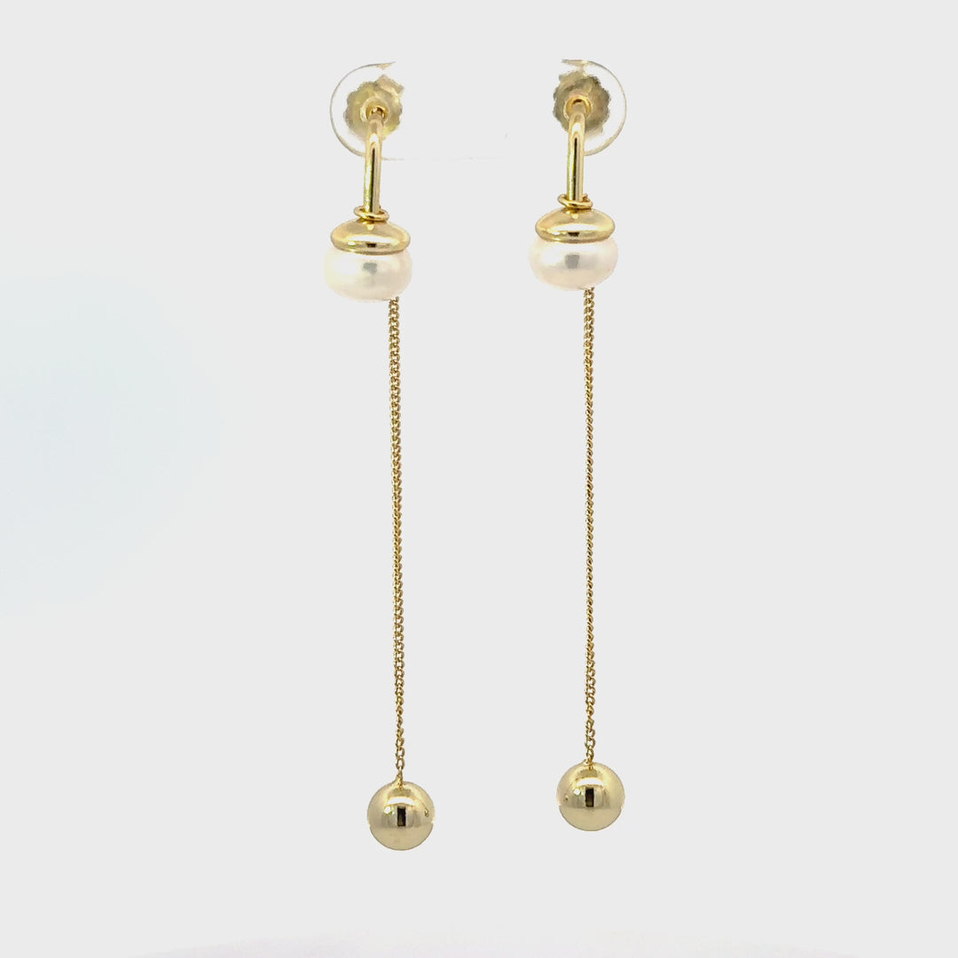 Chinese Cultured Freshwater Pearl Dangle Earrings in Gold Over Sterling Silver