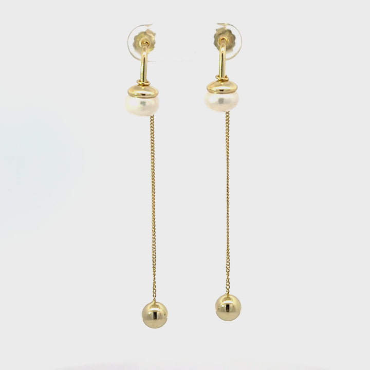 Chinese Cultured Freshwater Pearl Dangle Earrings in Gold Over Sterling Silver