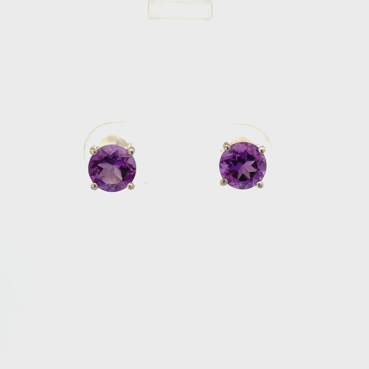 Brazilian Amethyst Stud Earrings in Sterling Silver