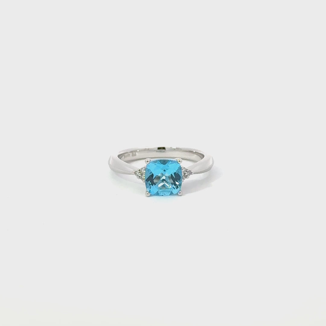 Vintage Blue Topaz & Diamond Ring in 14K White Gold