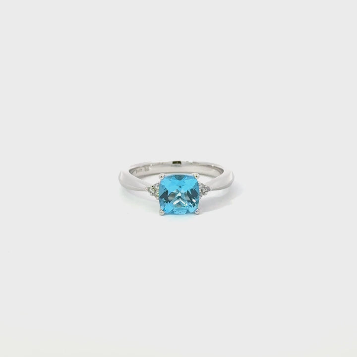 Vintage Blue Topaz & Diamond Ring in 14K White Gold