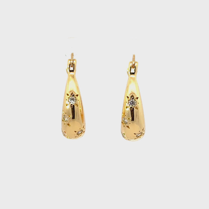 Starburst Cubic Zirconia Hoop Earrings in 16k Gold Filled Brass
