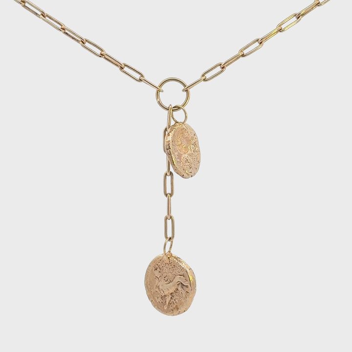 Preloved Paperclip Chain Necklace with Textured Charms in Gold over Sterling Silver