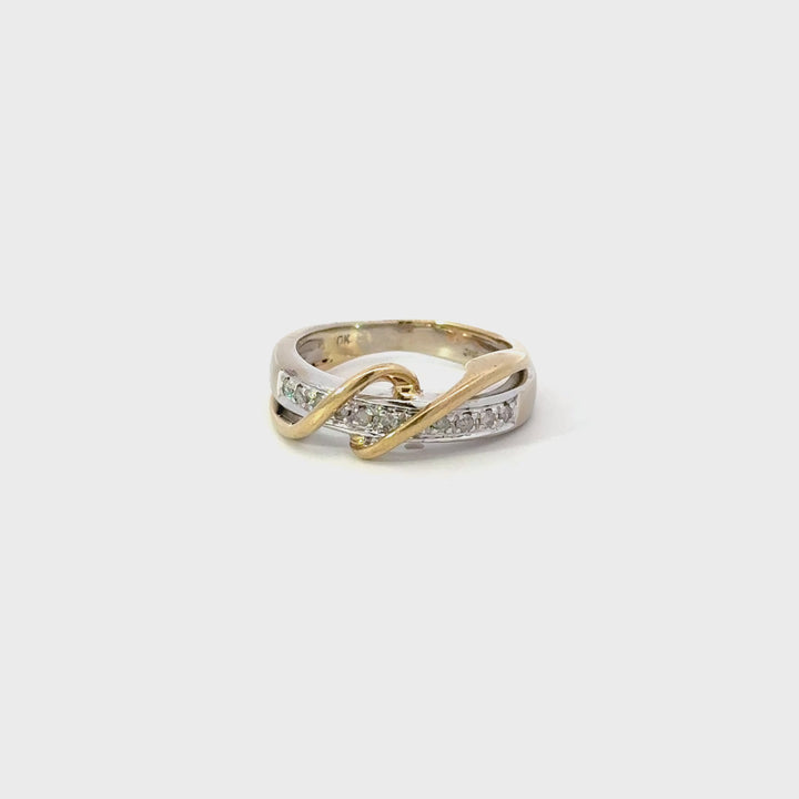 Vintage Diamond Crossover Ring in 10K Yellow and White Gold