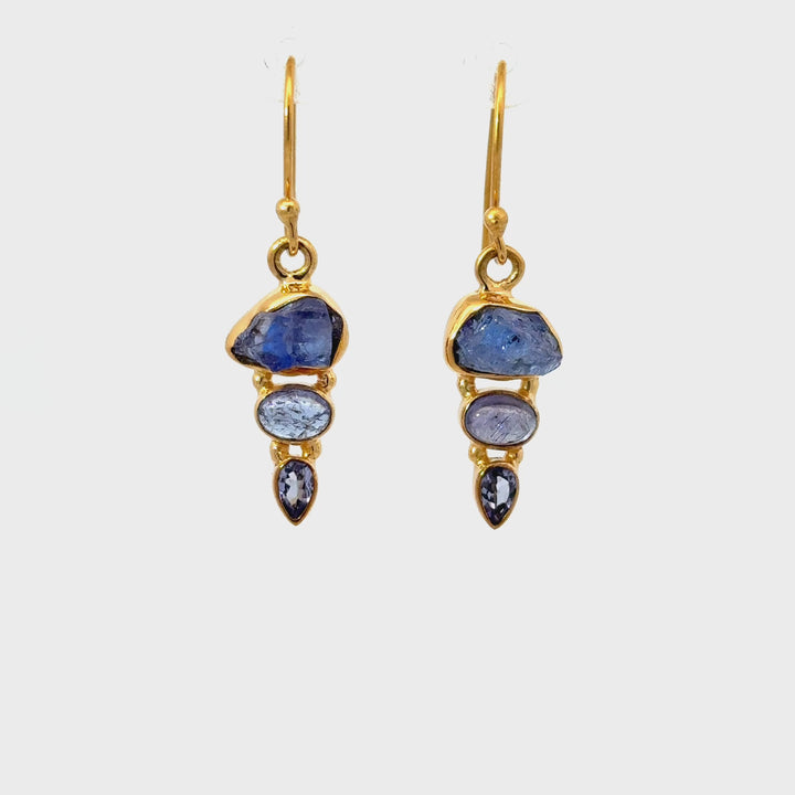 Tanzanite Dangle Earrings in 18K Gold-Plated Sterling Silver