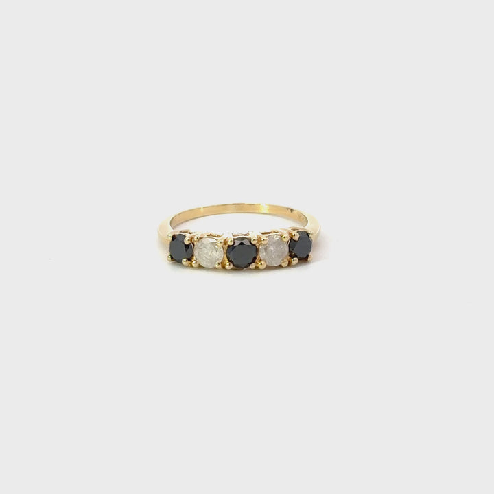 Vintage Black Diamond & Diamond Ring in 10K Yellow Gold