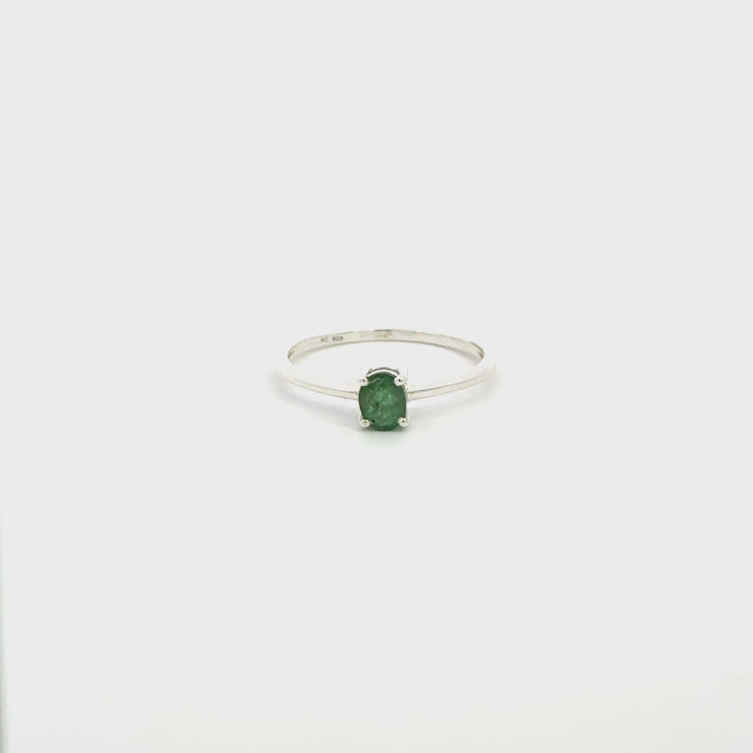 Oval-Cut Emerald Ring Set in Sterling Silver