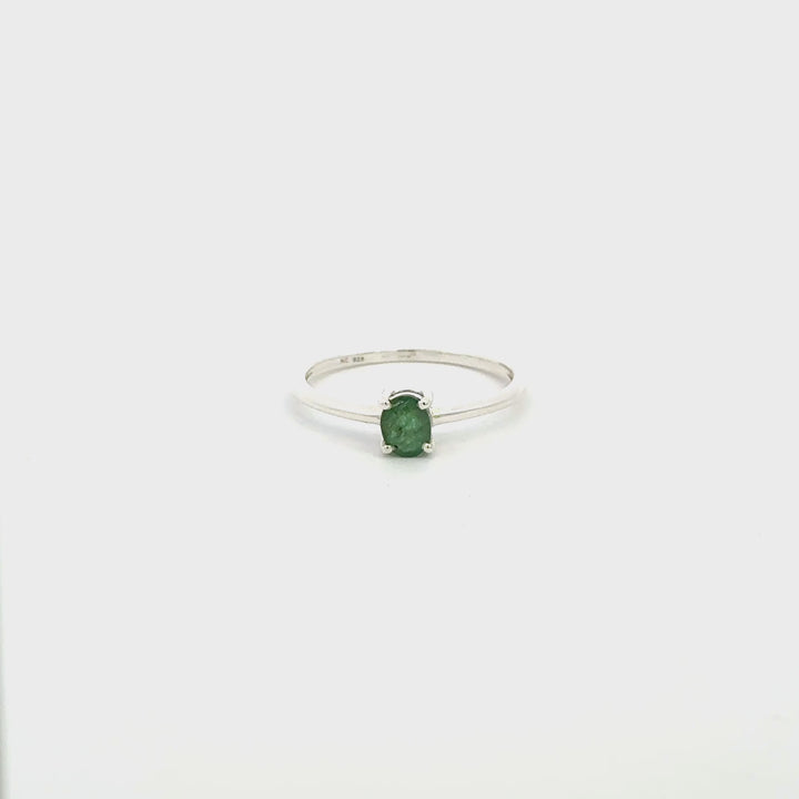 Oval-Cut Emerald Ring Set in Sterling Silver