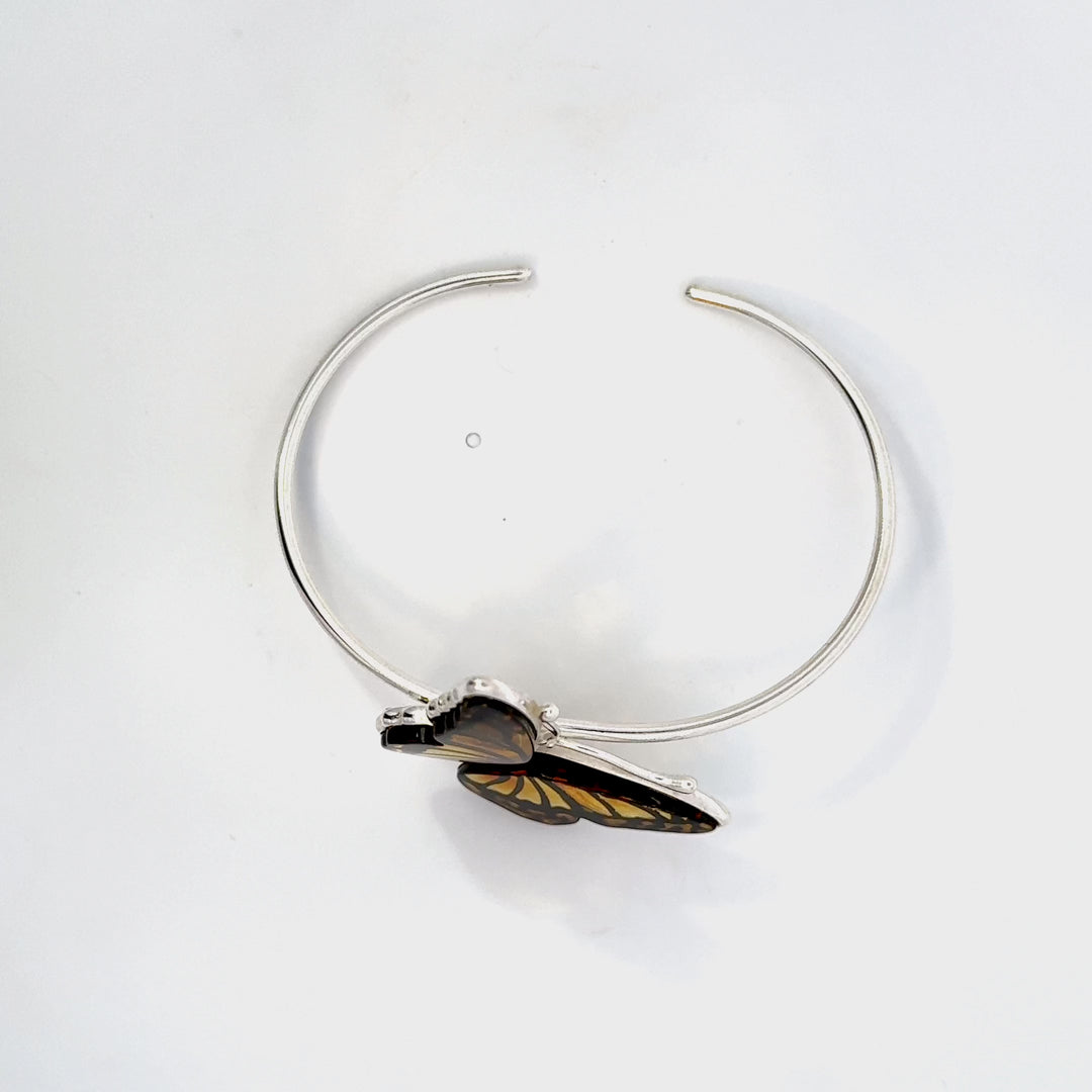 Amber Butterfly Cuff Bracelet in Sterling Silver