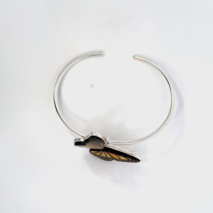Amber Butterfly Cuff Bracelet in Sterling Silver